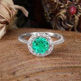 1.5ct Round Wedding Ring 8 Prong Emerald Cluster Setting | Pave Flower Promise Ring for Women